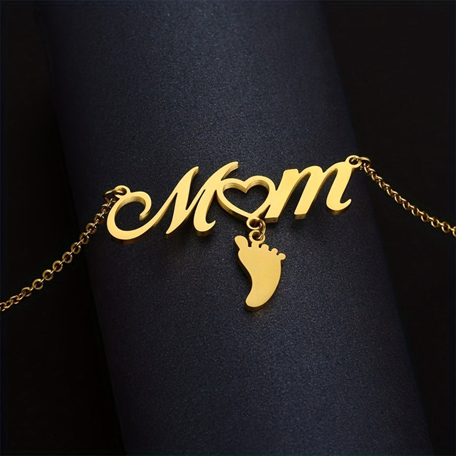 Stainless Steel 18k Gold Plated Footprint Pendant Necklace (mom)