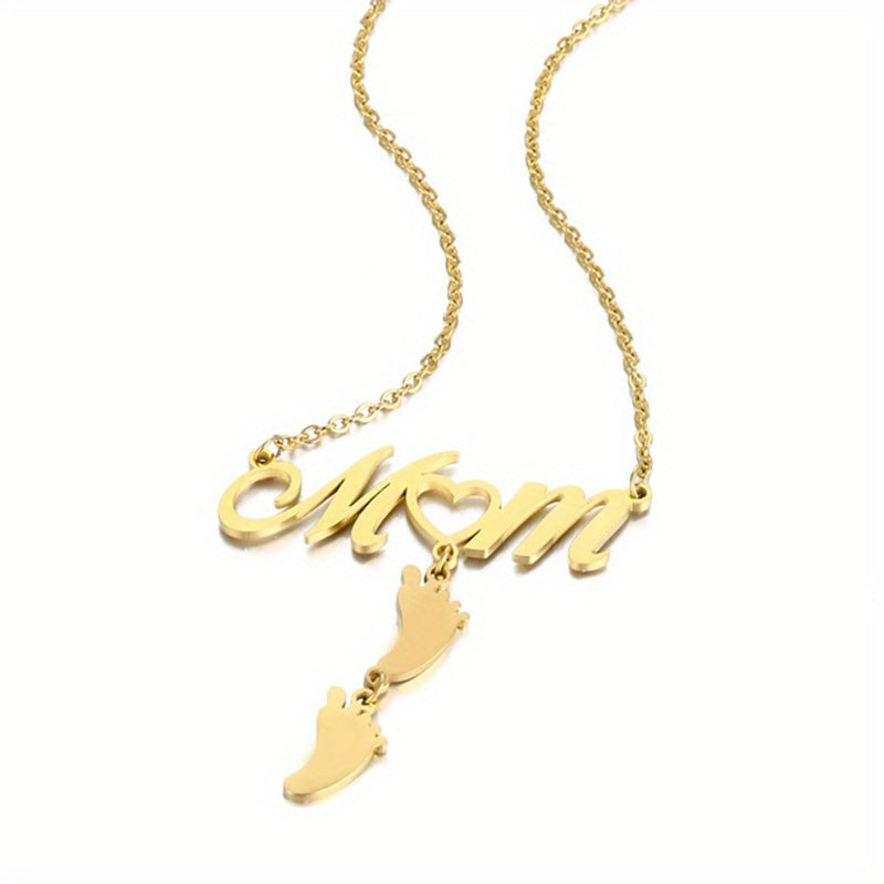 Stainless Steel 18k Gold Plated Footprint Pendant Necklace (mom)